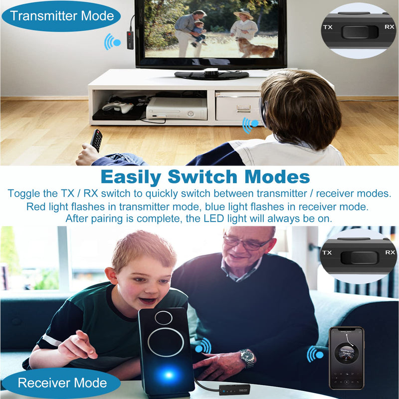 [AUSTRALIA] - Upgraded Bluetooth 5.3 Transmitter Receiver 3-in-1, Isobel Wireless 3.5mm Audio Adapter for TV PC Headphones Home Sounds System Car/CD-Like Voice Enjoyment Black 