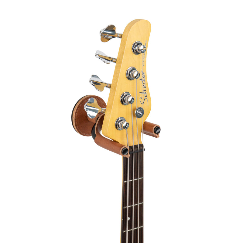 Levy's Leathers Forged Steel Guitar Hanger; Black Metal with Tan Veg-Tan Leather Yoke Wraps (LVY-FGHNGR-BKTN) Black Steel Tan Leather