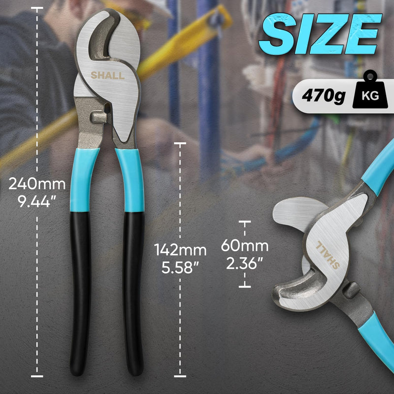 SHALL Cable Cutter 9.44"/240mm High Hardness Cable Cutting Tool with Non-Slip Grip Ideal for Clean Cutting and Stripping Copper Wires