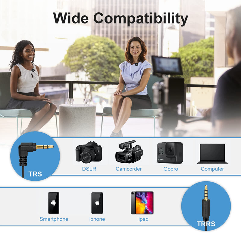 VeGue Wireless Lavalier Microphone System, 2.4GHz Dual Channel Wireless Lapel Mic with Noise Cancellation for DSLR Cameras, Camcorders and Phones, Lavalier Mic for TikTok, Interview and Recording Black