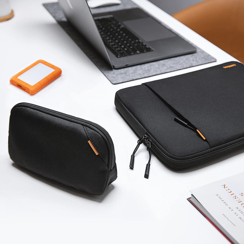 tomtoc Recycled Portable Storage Pouch Bag Case Accessories Organizer Compatible with MacBook Laptop Charger, Mouse, Cables, Hub, Power Adapter, Power Bank, Toiletries, Cosmetics, Personal Items Black