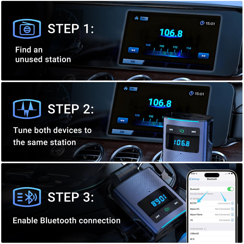 [AUSTRALIA] - Deepfeel Bluetooth 5.3 FM Transmitter, Fast Charging [PD45W & QC3.0] FM Radio Transmitter Mics, Light Switch, HiFi Bass Sound, Wireless Music Hands-Free Calling LED Display Support USB/TF Drive 