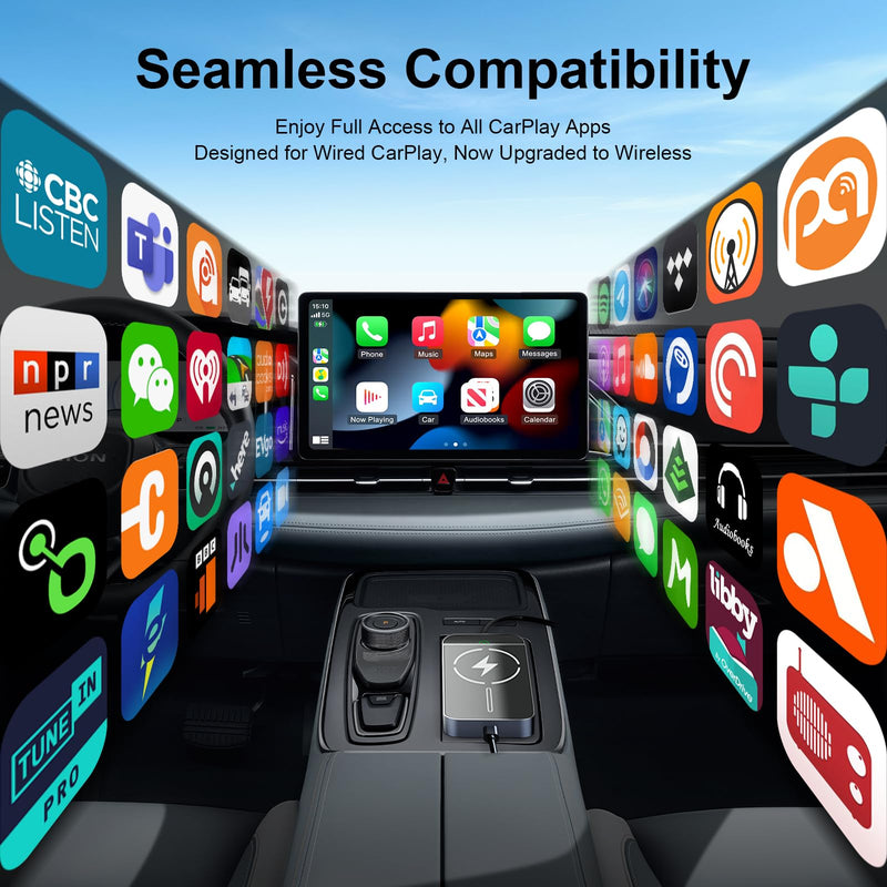 Wireless CarPlay Adapter with Magnetic 15W Fast Charging for iPhone 17/16/15/14/13/12 Series – Wired to Wireless CarPlay Converter, Auto-Connection Plug & Play 4.65 inches