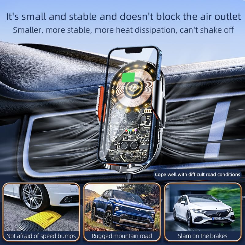 Phone Holders for Your Car with Wireless Chargre - Metal Hook Clip, Auto Clamp Air Vent Cell Phone Car Mount, Hands Free Universal Automobile Cradle Fit for iPhone Android and All Smartphones Silver