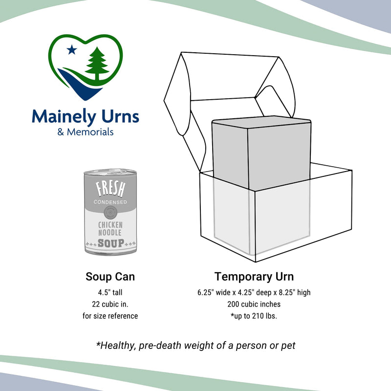 Mountain Themed TSA Approved Fly-Safe and Temporary Travel Cremation Urn Kit for Human Ashes - Airline and Mail Friendly - 200 Cubic Inch Capacity - Green Plastic Urn with Mountains Mailing Box Mountain