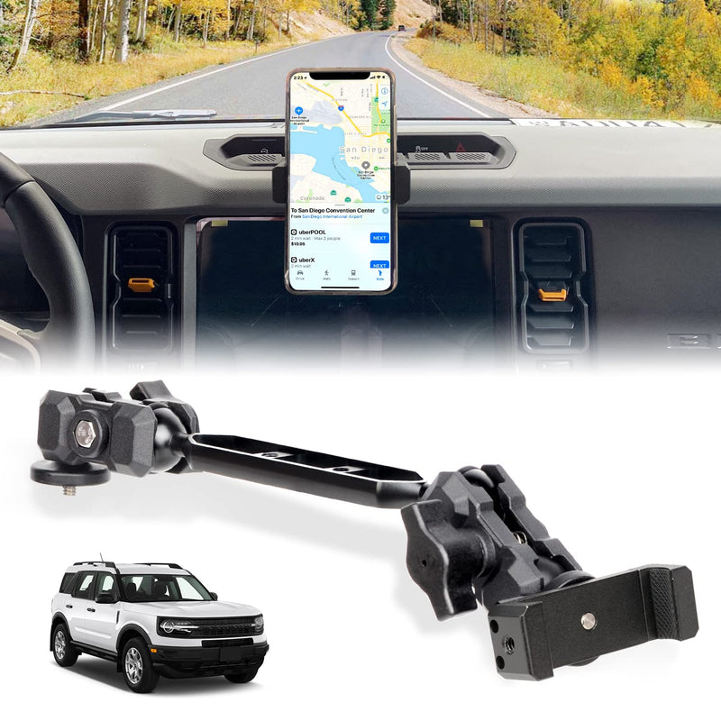 OMU Bronco Phone Mount Compatible with Ford Bronco 2021 2022 2023 2/4 Door,Dual Ball Socket All-Metal Cell Phone Holder,360°Adjustable Dash Mount for Ford Bronco Accessories Without GoPro MOUNT