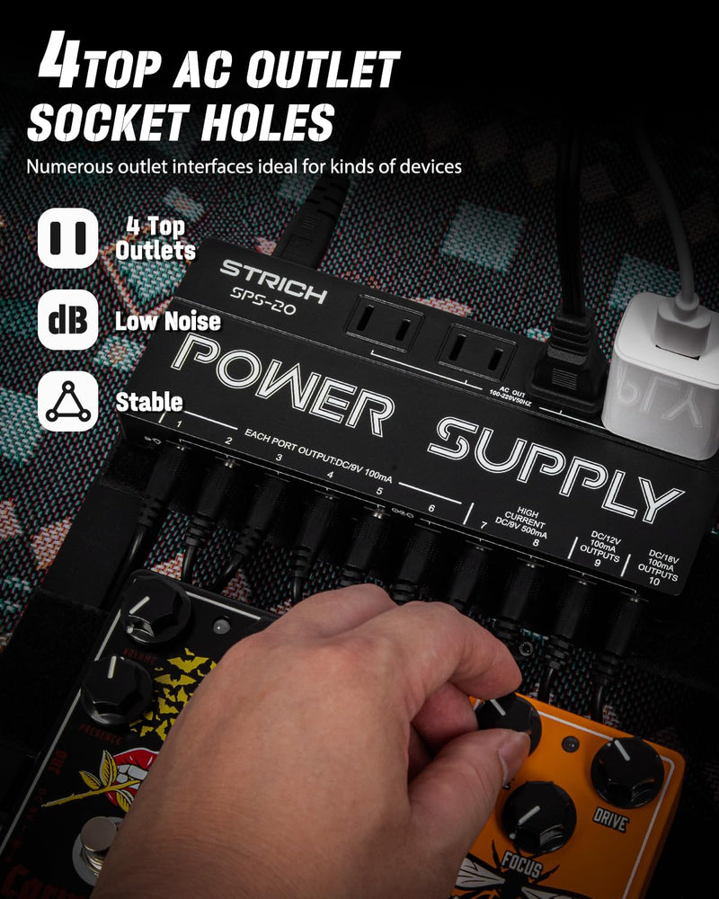 [AUSTRALIA] - STRICH SPS-20 Guitar Power Supply 10 Isolated DC Output for 9V/12V/18V Effect Pedal 