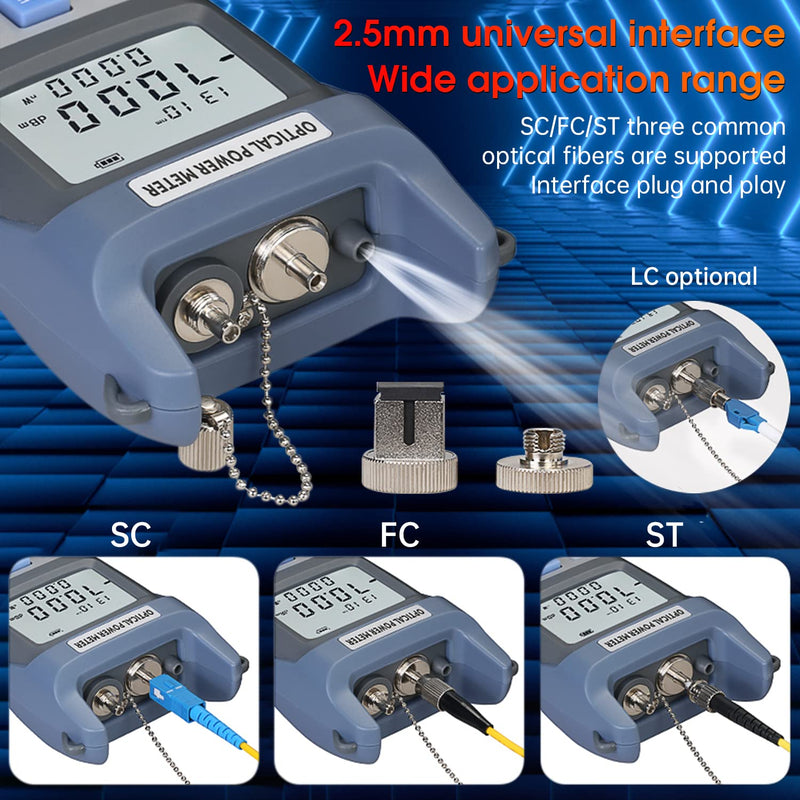 Fiber Optical Power Meter with 10Km Light Source SC FC Connector, -70~10dBm, 10 Optic Wave Length, Optic Test Equipment for CCTV Communication Engineering