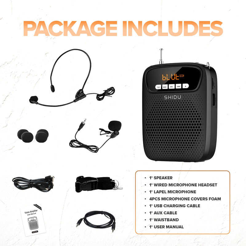 15W Portable Mini Voice Amplifier with Lapel Microphone & Wired Microphone Headset, Rechargeable Megaphone Speaker with 2 Mics for Teachers, Small Pa System for Classroom