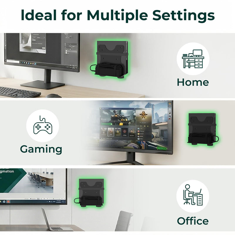 Yimaut Adjustable Mini PC Vesa Mount Bracket Behind Monitor, Under Desk, Attached to Monitor Arm, Wall or Stand Pole for HP, Dell, KAMRUI, Mac Mini, GMKtec, Cable Boxes, Wi-Fi Routers and Small CPUs