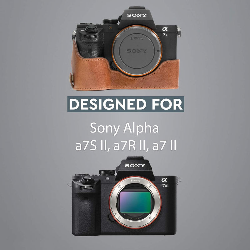 MegaGear MG1130 Sony Alpha A7S II, A7R II, A7 II Genuine Leather Camera Half Case and Strap - Dark Brown