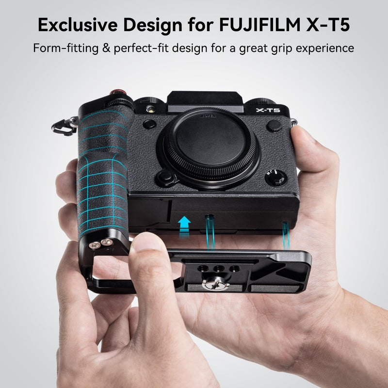 SmallRig X-T5 L-Shape Grip for FUJIFILM X-T5 Camera, Built-in Quick Release Plate for Arca, 1/4"-20 Holes, Ergonomic Silicone Handgrip, Shutter Button (Black) - 4260 Black