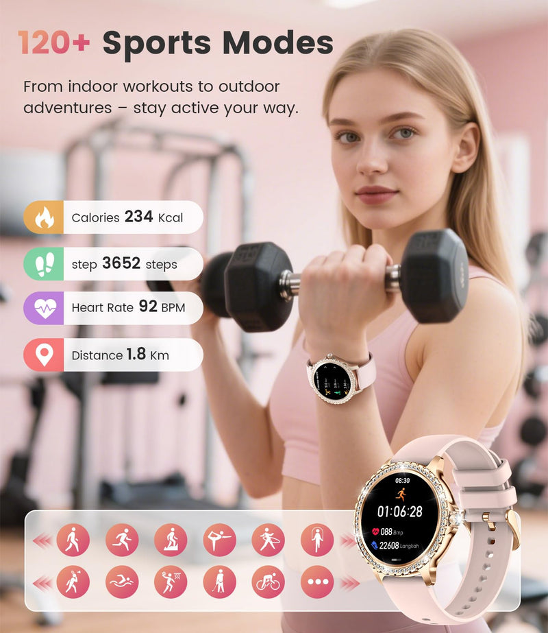 FITFLEX Smart Watches for Women, 1.32" HD Smartwatch Women with Bluetooth Call/Notification, IP67 Waterproof Fitness Watch with Sports Tracking/Sleep Monitor Compatible with Android iOS Phone, Gold