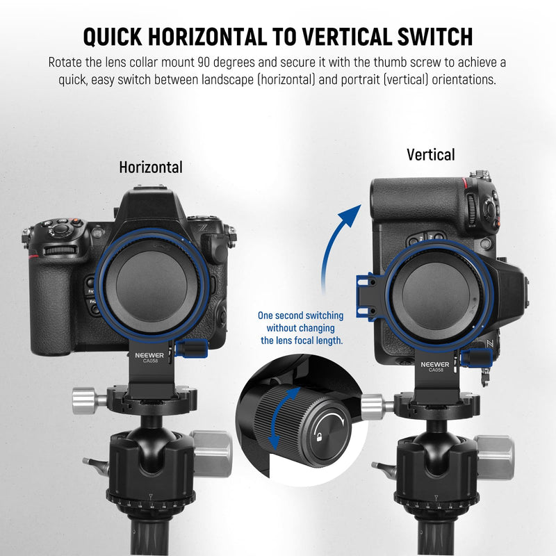 NEEWER Rotatable Collar Mount Plate for Nikon Z8 Z7 II Z6 II Z5 FTZ II Adapter, Fast Horizontal to Vertical Camera Tripod Lens Mount Ring Compatible with DJI RS 3/2 & Arca Quick Release System, CA058
