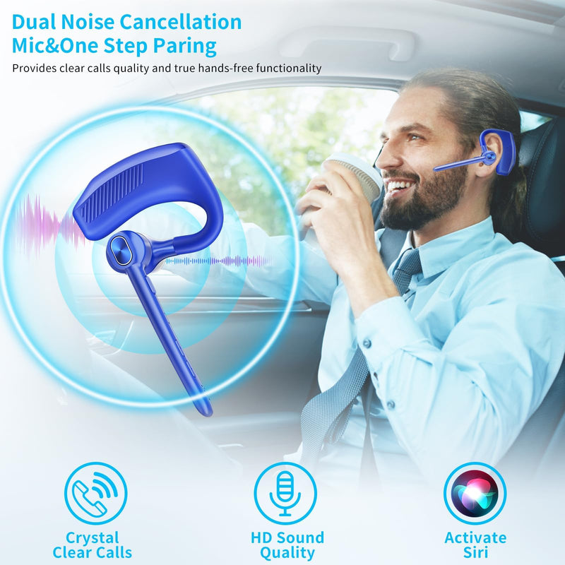 [AUSTRALIA] - Bluetooth Headset Wireless Earpiece Microphone 180H Playtime 1000mAh Wireless Charging Case Handsfree Single Ear Headset LED Display for iPhone Android Cellphones PC Computer Trucker Drivers Work Game Blue 