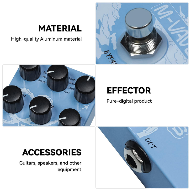 M-VAVE Reverb Guitar Pedal Digital Effect Reverb 9 Modes Room, Hall, Shimmer, Lofi, Spring, Bloom, Swell, Plate, Cloud Selection for Guitar Bass Reverberation Effect MINI-UNIVERSE
