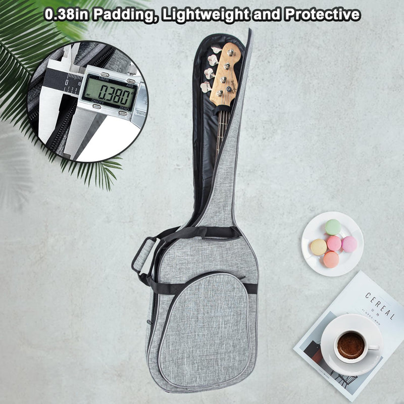[AUSTRALIA] - MUZNOTE 47 Inch Bass Guitar Bag 0.35 inch Padding Bass Guitar Case Electric Bass Case, Electric Bass Gig Bag Backpack with Neck Strap and Pockets, Grey 