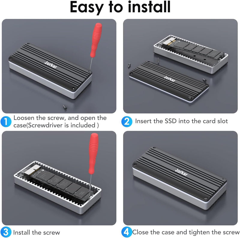 External SSD Enclosure USB C 3.2 for 12+16 Pin M SSDs, for Pro mid 2013-2015, Air mid 2013 to Early 2017, Portable Aluminum SSD Adapter with Indicator