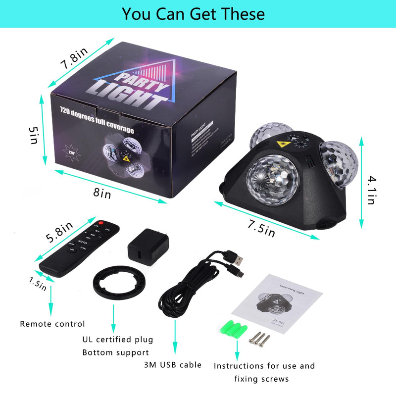 DJ Party Lights Disco Ball Light,Sound Activated Disco Lights+Red and Green Pattern Lamp Strobe Lighting for Home Club Karaoke Christmas Halloween Birthday Wedding Dancing