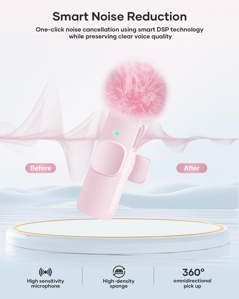 [AUSTRALIA] - Wireless Lavalier Microphone for iPhone iPad and Android Phone, 2 Pack Lapel Mic Plug and Play Wireless Mic Noise Reduction Microphone for Video Recording Interview Podcast Vlog YouTube Tiktok (Pink) Without Case Pink 