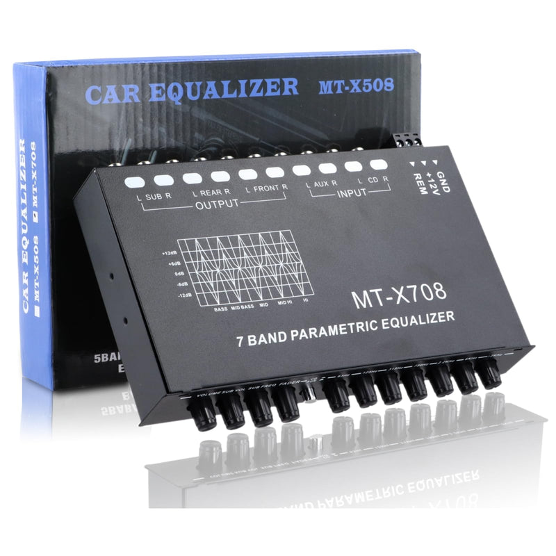 7-Band Car Audio Equalizer, Car Audio Graphic Equalizer, Car Equalizer with Front Rear and Subwoofer Outputs, Adjustable 7 Bands EQ Car Amplifier, 7.3 x 4.3 x1.2 Inch