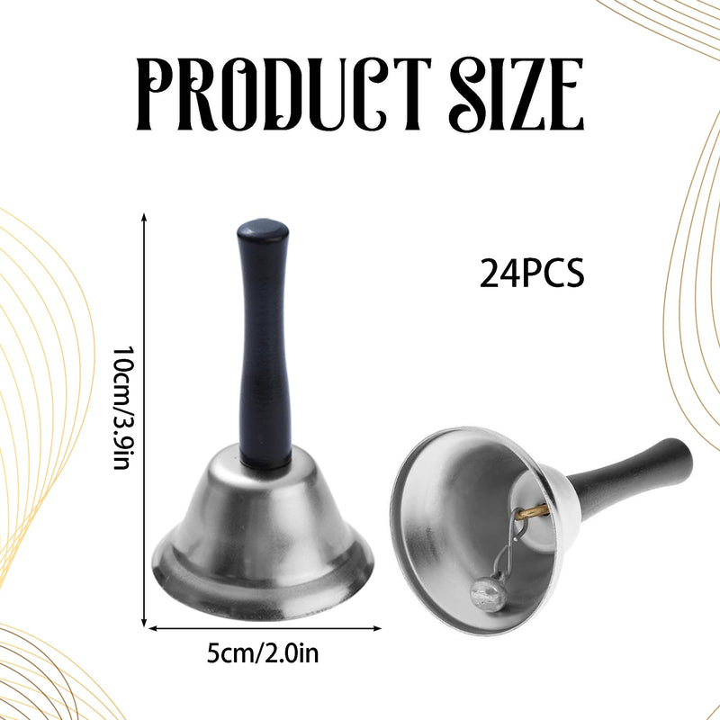 24 Pcs Hand Bells Steel Service Handbells Black Wooden Handle Diatonic Metal Bells Musical Percussion for School Church Wedding Dinner Calling Decor (Silver)
