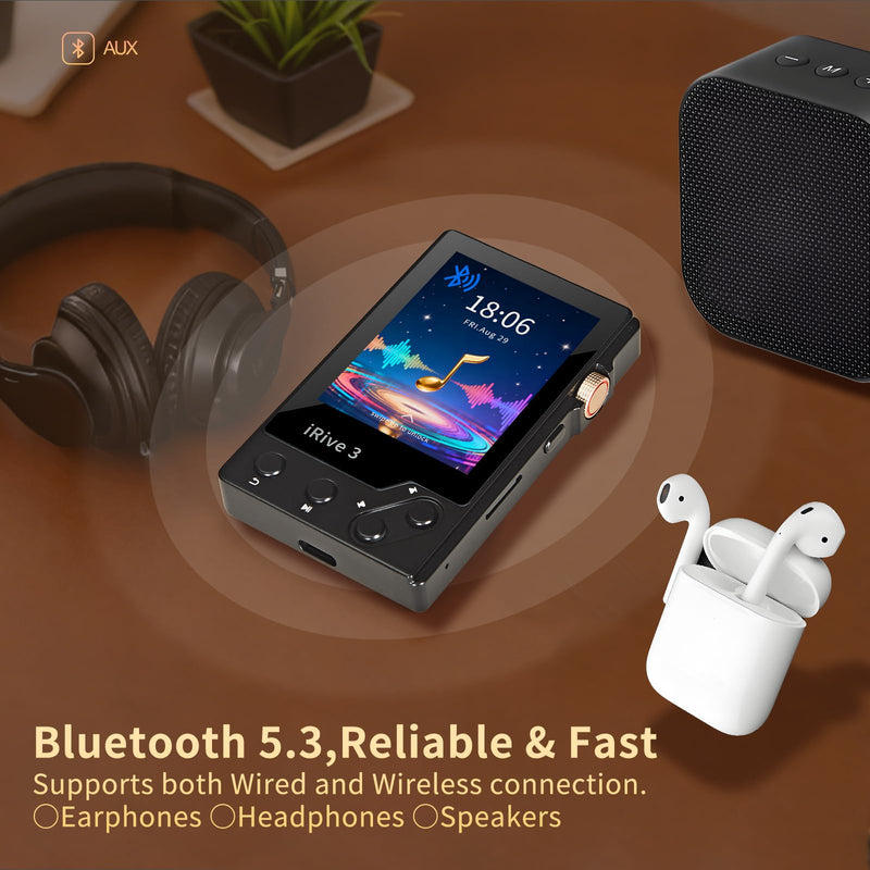 [AUSTRALIA] - iRive3 MP3 Player Clear HiFi Stereo Sound 32GB Bluetooth Music Player with FM Radio Voice Recorder Expandable up to 128GB 