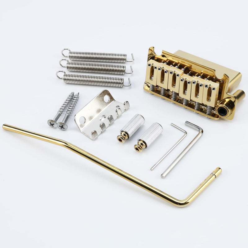 [AUSTRALIA] - 10.8mm Electric Guitar Bridge Gold 2-Point Tremolo Bridge with Zinc Alloy Saddles Brass Block 6 String Guitar Bridge Compatible with Start ST Electric Guitar Replacement Parts 