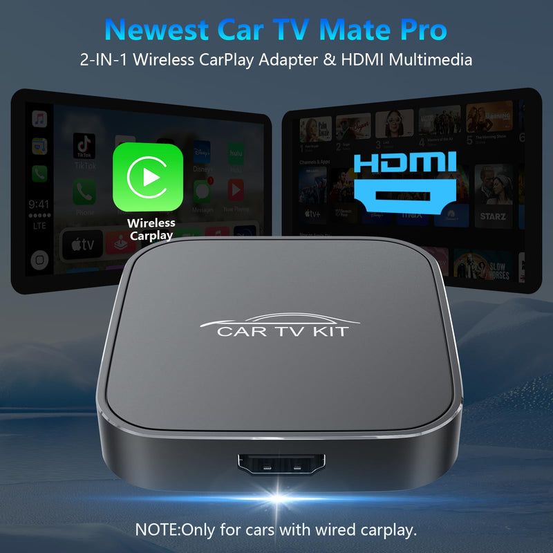 Car TV Mate Pro with Wireless CarPlay Adapter, 2025 New HDMI Multimedia Adapter for TV Stick Converter/Game Consoles/Set-Top Box/Screen Throwers, Magic Box Support Wired CarPlay Cars from 2016 Grey-Y3B