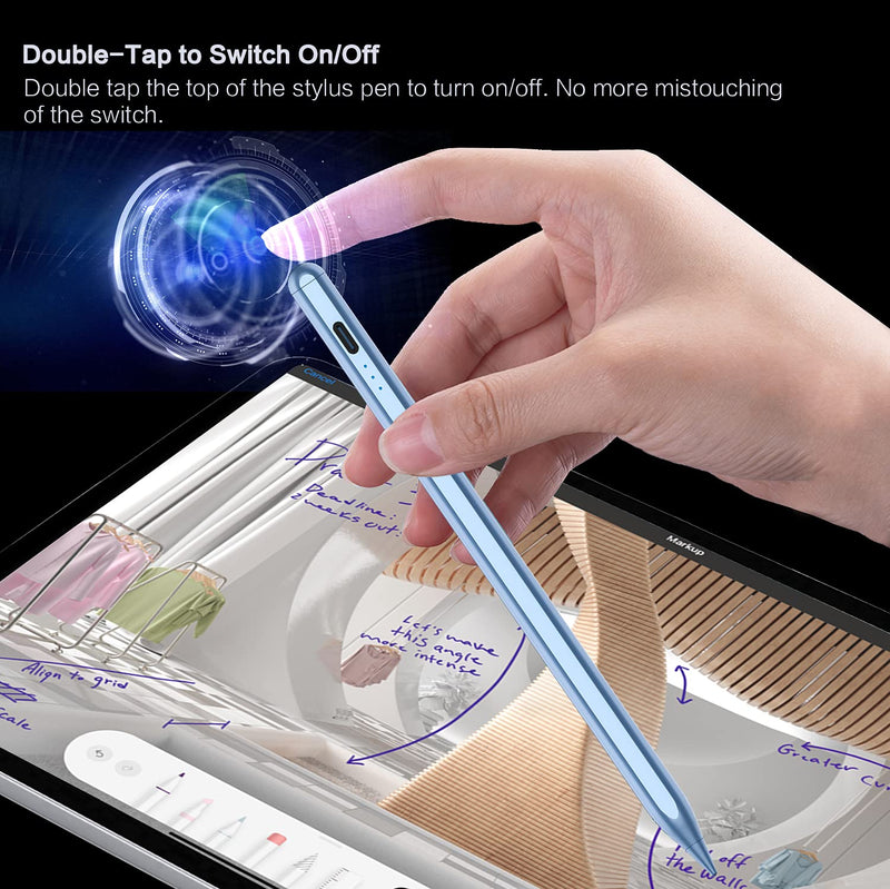 Stylus Pen for iPad, Palm Rejection Apple Pencil for iPad Pro 2021 11/12.9 Inch 2018-2022, iPad 9th Gen, iPad 6/7/8th Gen, iPad Air 3/4/5, Upgraded Tilt Sensitivity Magnetic Stylus Apple Pen, Sky Blue