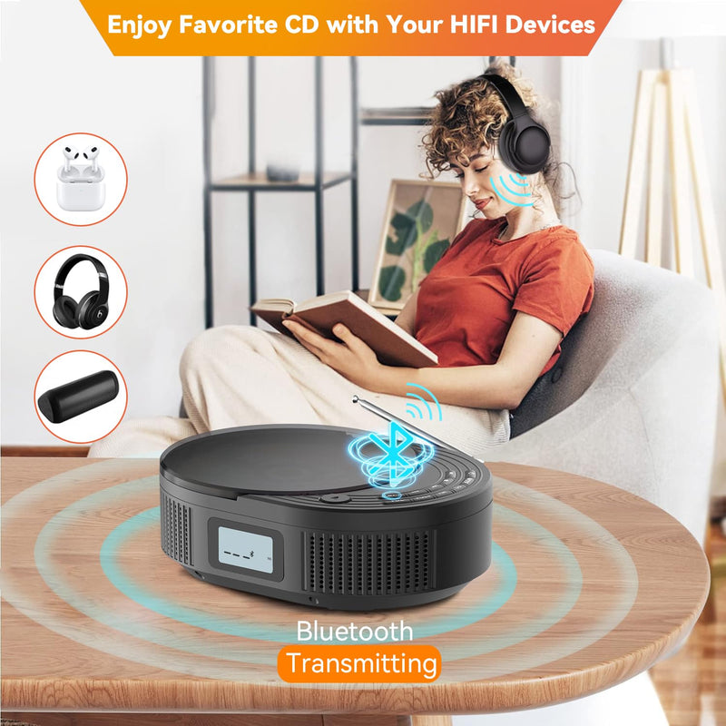 [AUSTRALIA] - CD Player Portable,MONODEAL Boombox CD Player with Bluetooth Transmitter,FM Radio & Bluetooth Speaker 2 in 1 Combo,Portable CD Player for Car/Home with Remote Control,Headphone Jack,Support AUX/USB Classic Black 