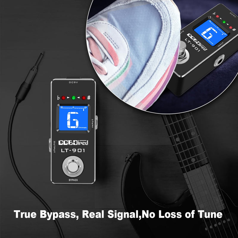 Tuner Pedal, High Precision Chromatic Guitar Tuner Pedal with LCD Indicator for Electric Guitar & Bass, Dual Independent Channel Mode, True Bypass Black Tunner Pedal