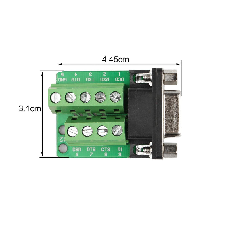 Futheda 2PCS D-SUB DB9 RS232 Interface Breakout Board Connector 9 Pin 2 Row Female RS-232 Serial Port Solderless Terminal Block Adapter with Positioning Nuts