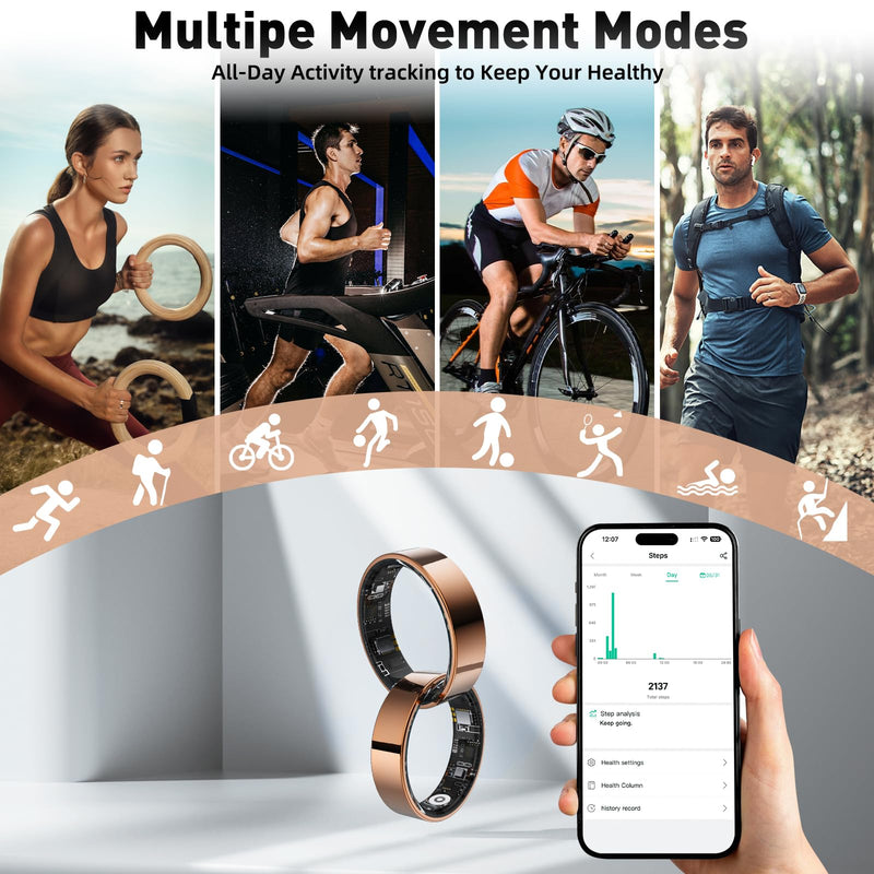 Smart Ring with Sleep Monitoring, Step Counting, Heart Rate, Blood Oxygen for iOS and Android, No Subscription Fee, IP68 Waterproof Health Tracker (Black, 7)