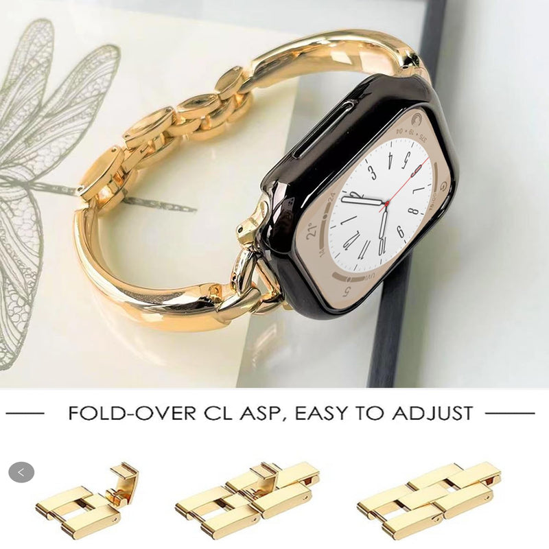 Stainless Steel Gold Band Compatible Apple Watch Starlight Bracelet Women Slim 42mm 44mm 45mm 49mm, Bling Diamond Gold Thin Metal Bangle for iphone Watch Series Ultra