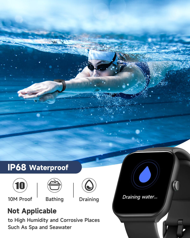 1.95" Smart Watch for Men Women with ALEXA, Fitness Watch for Android iOS | Call Function, Message Notifications, Pedometer, Heart Rate, Sleep Monitor, 100 Sport Modes, IP68 Waterproof, 100 Watch Faces Black