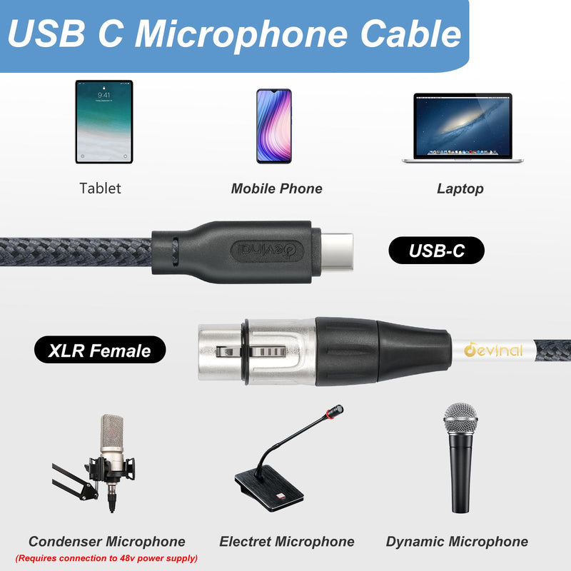 [AUSTRALIA] - Devinal Upgrade XLR Female to USB C cable, USB tyep-C to Female XLR Recording Cable Cord Connector Adapter Compatible with Microphone Smartphone or MacBook 3M 3M/10FT 