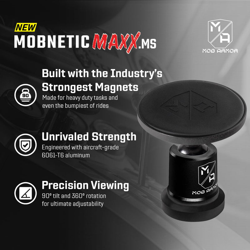 Mob Armor MobNetic Maxx MS MagSafe Phone Mount for Car, Black | Customized MagSafe Compatible, Personalized Mount, Heavy Duty Aluminum Metal, Works w/ iPhones & Androids
