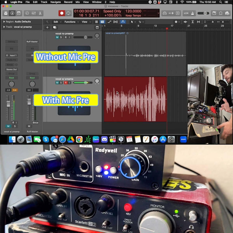 Mic Preamp with 19~75db Adjustable Gain Boost Balaneced Line Out and 48V for Dynamic, Condenser,Ribbon Microphone, Audio Interface, Audio Mixer