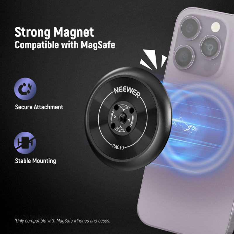 Neewer Magnetic Phone Tripod Mount Adapter with Adhesive Magnetic Ring 2 Pack Compatible with MagSafe iPhone 16 15 Pro Max Plus 14 13 12, 1/4" Thread for Video Recording Selfie Stick Ring Light, PA010 PA010(2 Pack) w/Magnetic Ring