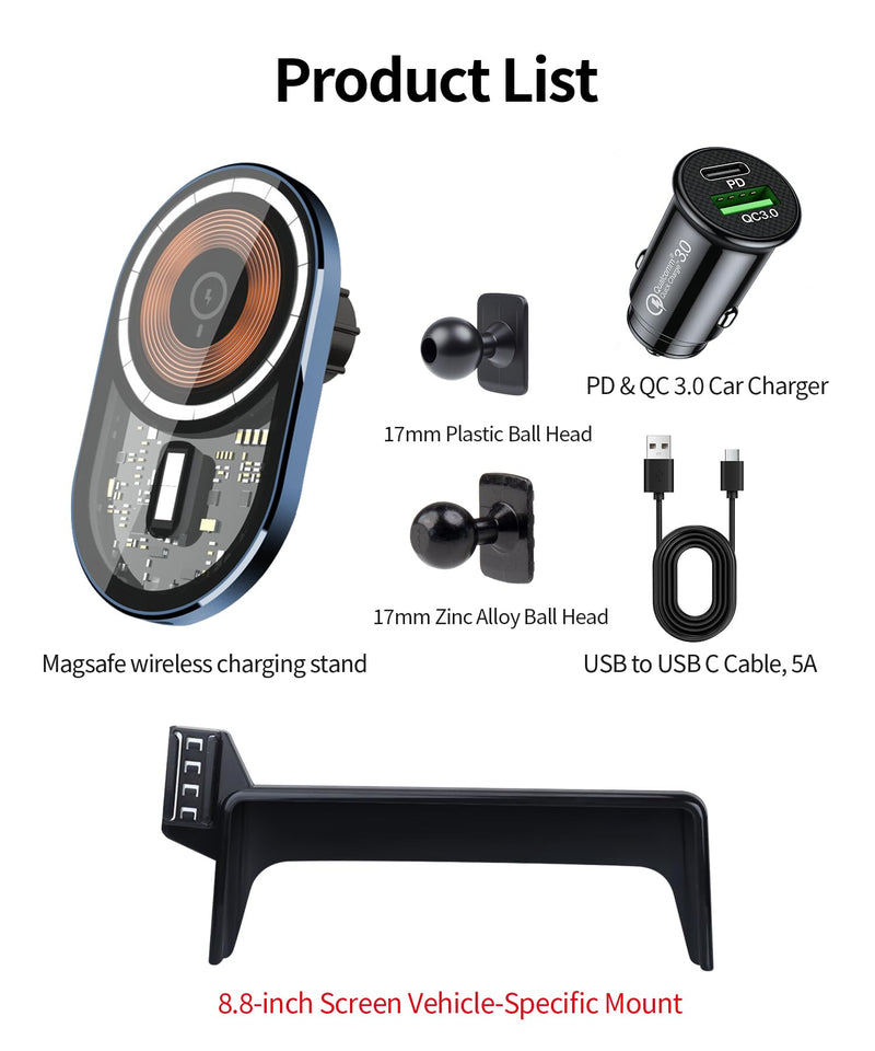 Wireless Charger Car Phone Mount for BMW 3-Series 2012-2018, 2-Series 14-21 | 4 Series 2014-202 8.8"Screen Magsafe Accessories Fast Charging Magnetic Cell Phone Holder Clip Compatible with iPhone Android 8.8-inch for 3 Series/ 4 Series/ 2 Series