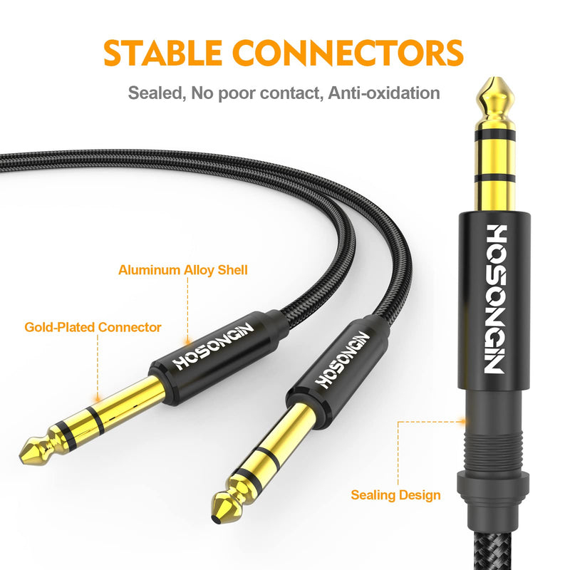 HOSONGIN 1/4 Inch TRS Instrument Cable 3.3ft 2-Pack [Nylon Braided Shielded], 1/4 in TRS Male to Male Plug Stereo Audio Cord, Quarter Inch 6.35mm Balanced Interconnect Line - 3.3 feet 1/4" TRS Cable - 2 Pack