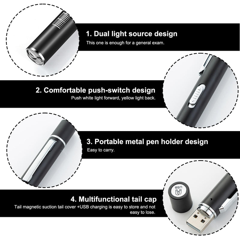 Pack of 3 Pupil Light Medicine Diagnostic Light Rechargeable USB Pen Lamp Pupil Light Emergency Service Accessories with Pupil Meter Ruler, Suitable for Nurses Doctors