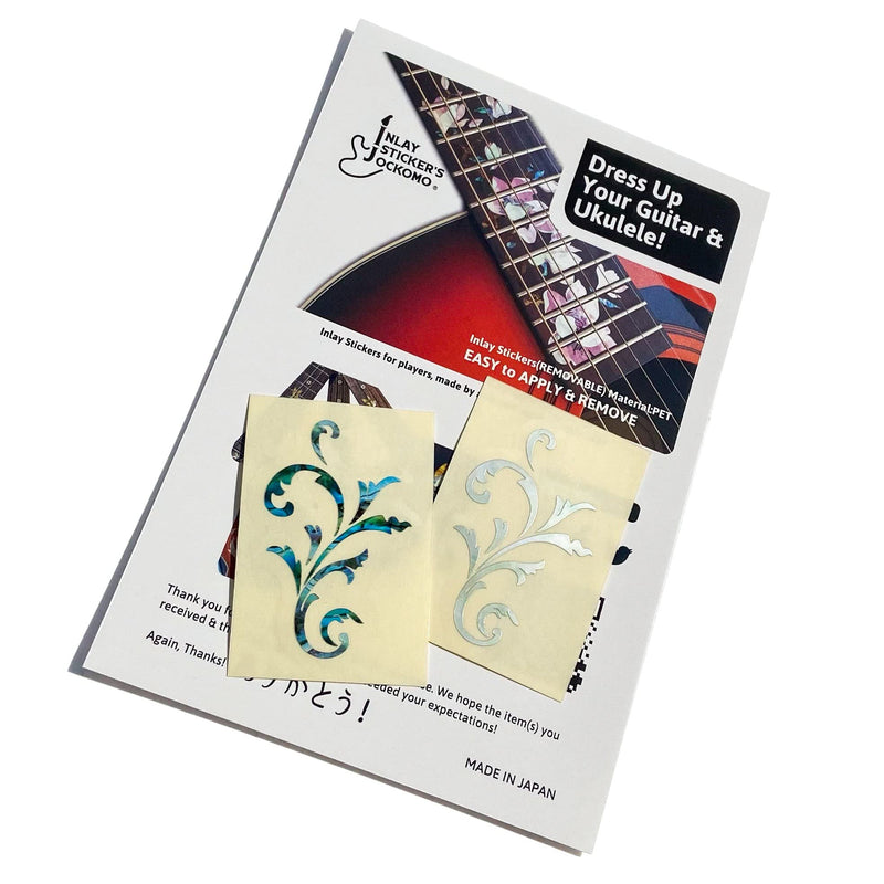Inlay Stickers for Guitar Headstock - Small Vine (2pcs Set) - White Pearl & Abalone Blue, H-131SV-AZ