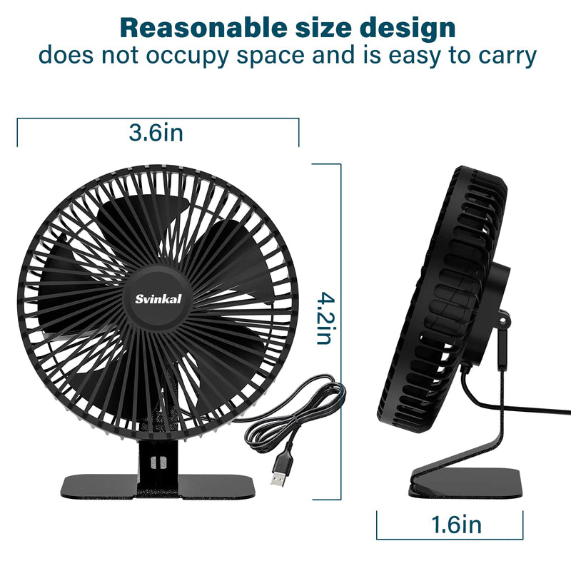Svinkal USB Desk Fan, 6 Inch Ultra-quiet Desktop Table Fan, 90° Adjustment , USB Powered, 4 Speeds Powerful Desktop Table Fan, Portable Mini Desktop Table Fan for Home Bedroom Office RV Outdoor Travel (Black) TF61 FAN 6"