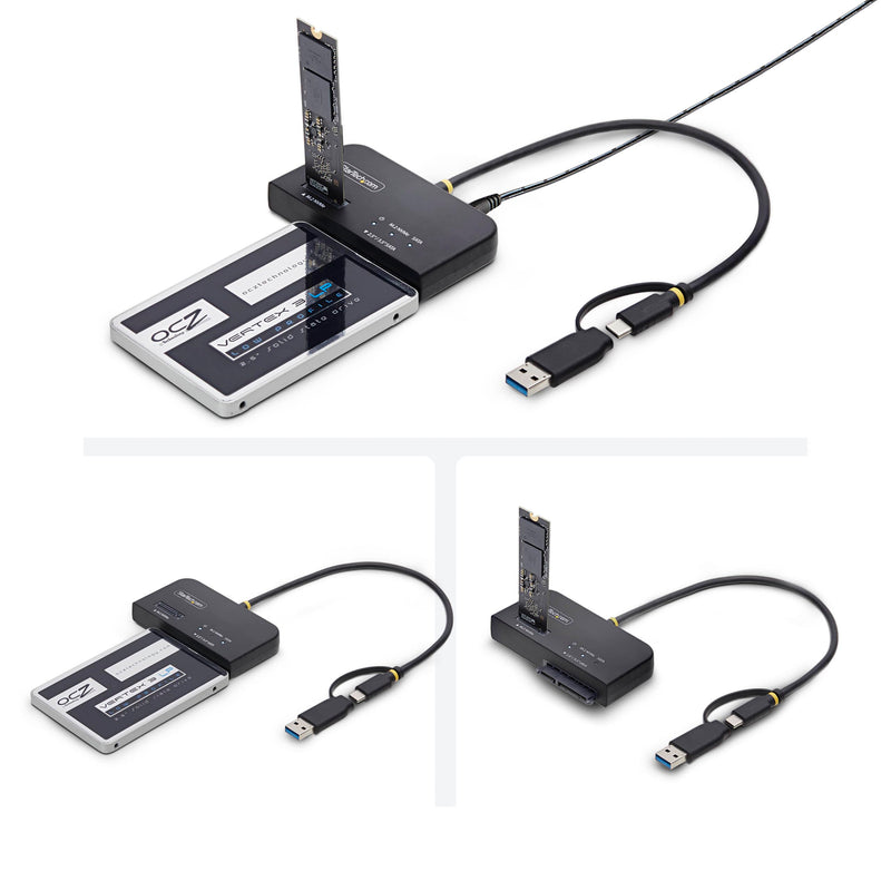 StarTech USB-C/A to M.2 NVMe and 2.5/3.5in SATA Adapter (USB31CSAT3M2E) | Tool-free external SSD hard drive reader, B+M/M-key, PCIe Gen4 NVMe, SATA III 6Gbps, Power adapter, M.2 SATA not supported NVMe &SATA