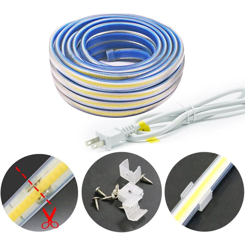 [AUSTRALIA] - 2 Meter Bright LED Strip Lights AC 110V with US Plug 6.56 Foot IP67 Waterproof COB LED Rope Lights for Kitchen Under Cabinet Lighting 6000K Cold White (Cold White, 6.56ft) Cold White 6000K 