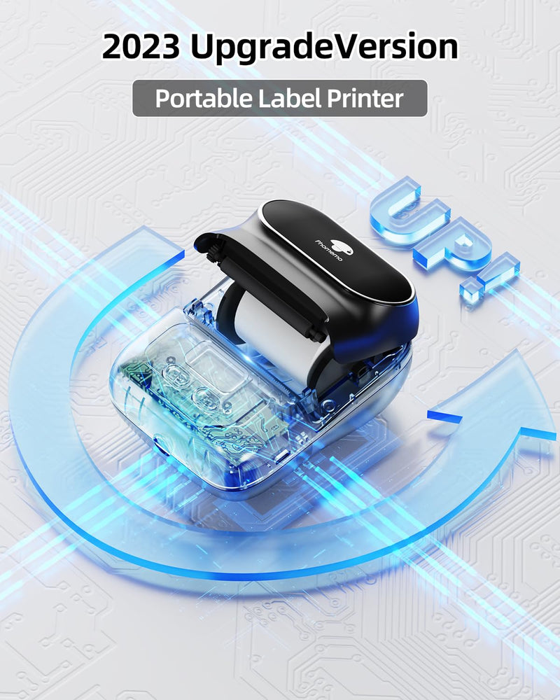 Phomemo M110 Label Makers - Barcode Label Printer Bluetooth Portable Thermal Printer for Small Business, Address, Logo, Clothing, Mailing, Sticker Printer for Phones & PC, Black 1 Printer + 1 Roll Label