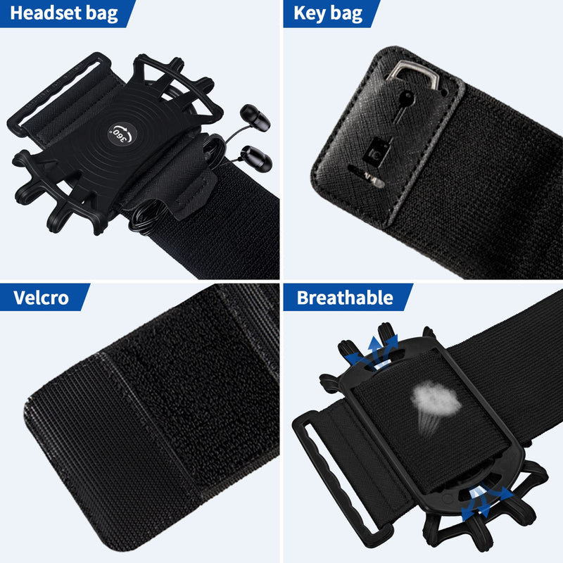 Wristband Running Phone Holder for iPhone 15/14/13/12 Pro Max/11/X/8 Plus/8/7, 360°Rotatable with Key Holder, Sports Wristband for Samsung Galaxy and All 4''-6.5''Phones (Non-Removable-S) Non-removable-S