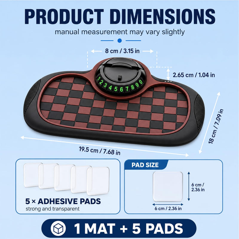 Anti Slip Mat for Car Dashboard,Dash Mat,Multi-Functional Support Anti-Slip Pad,3 in 1 Dashboard Grip Pads for Phones,Support Anti Slip Pad for Phones Sunglasses Keys Gadgets(Black + Brown)